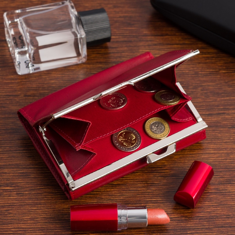 Portfel skórzany damski poziomy na bigiel RFiD skóra klasyk czerwony Beltimore A04