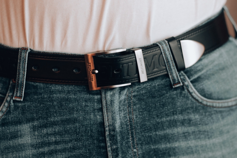 Beltimore męski skórzany pasek szeroki jeans czarny 524 : Kolory - czarny, Rozmiar pasków - r.135-150 cm