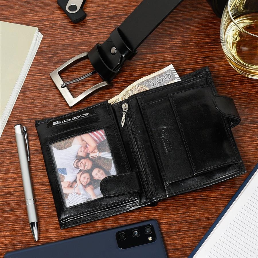 Zestaw męski skórzany premium Beltimore portfel pasek klasyczny U31 : Kolory - czarny, Rozmiar pasków - r.100-115 cm