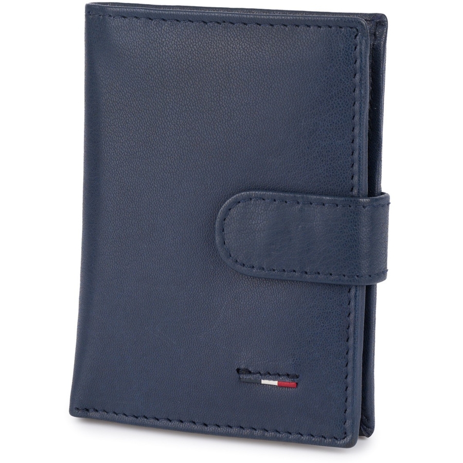 Portfel skórzany męski mały pionowy z flagą granatowy RFiD Beltimore D53