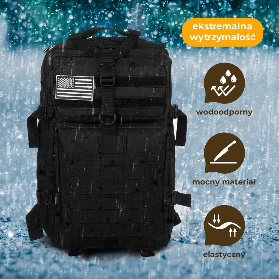 Duży, taktyczny plecak militarny z nylonu w czarnym kolorze - Peterson