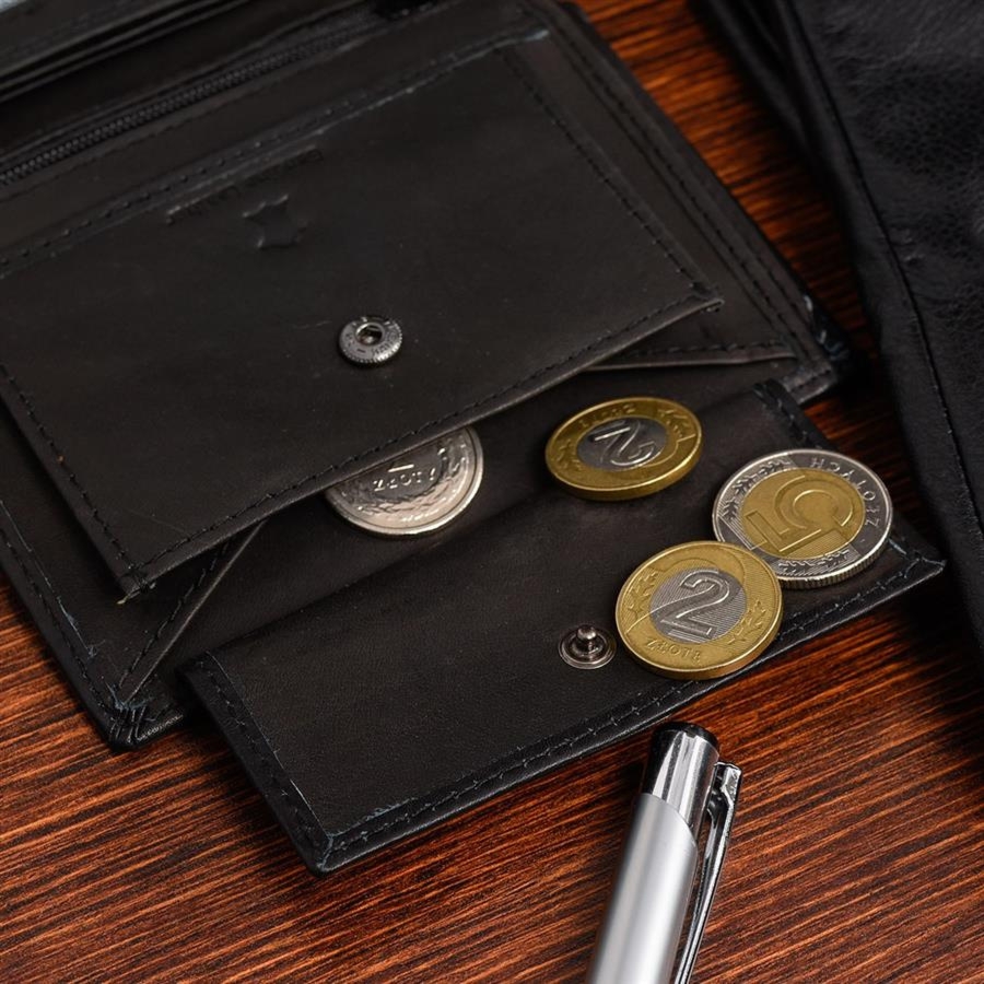 Zestaw męski skórzany portfel poziomy rękawiczki czarne Beltimore T90