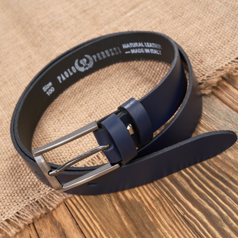 Pasek męski do jeansów 110 cm skórzany granatowy z klamrą Paolo Peruzzi PG-03-DBBL-110
