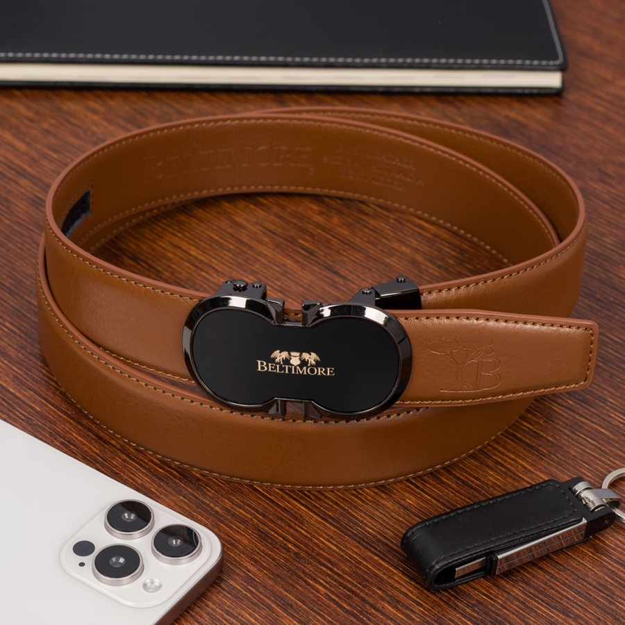 Pasek męski skórzany do spodni casual garnituru automat jasny brąz Beltimore A39 : Kolory - brązowy, beżowy, Rozmiar pasków - r.95-110 cm