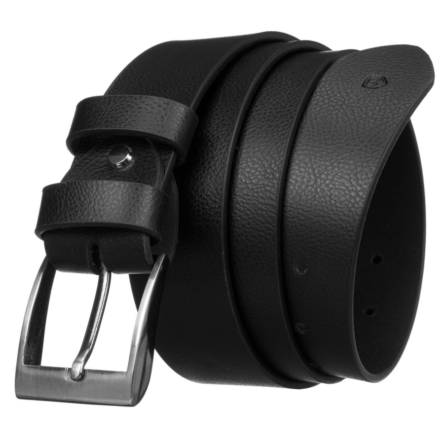 Zestaw prezentowy: skórzany portfel męski w czarnym kolorze bez zapięcia i czarny pasek ze skóry ekologicznej - Peterson