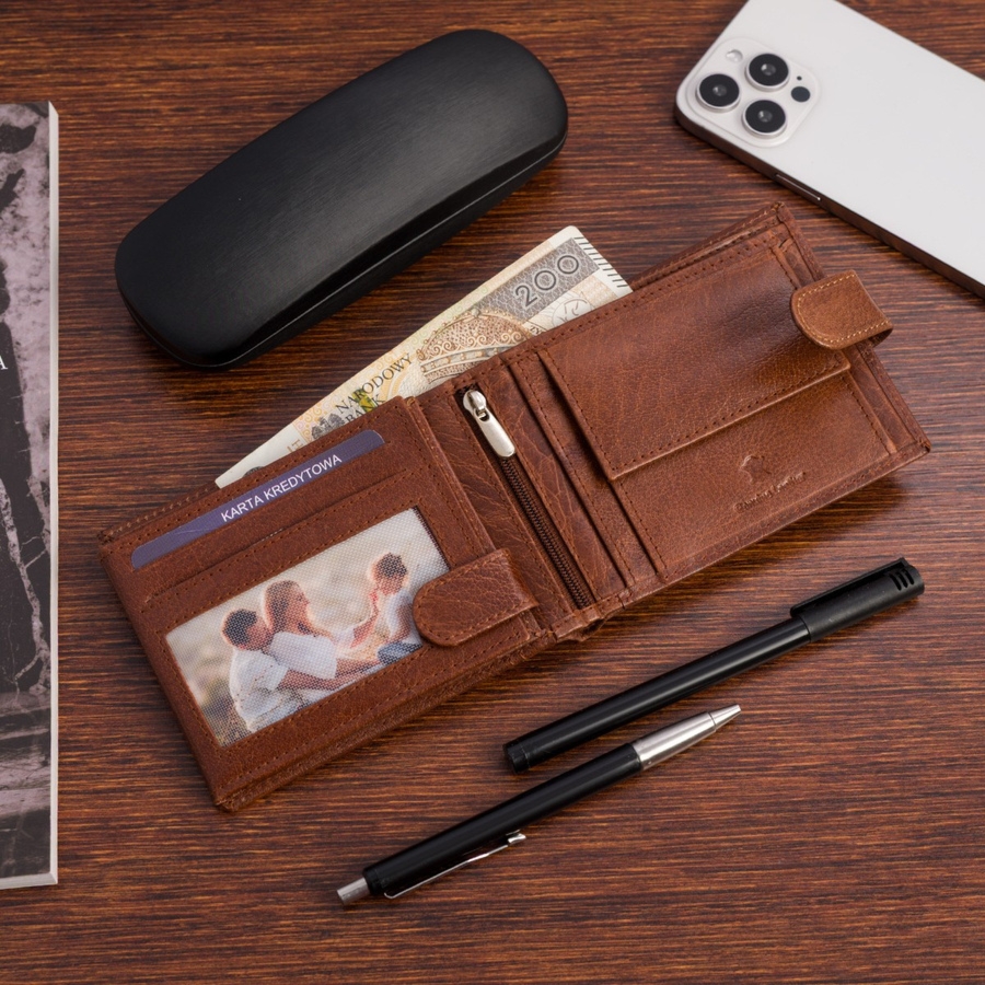 Portfel skórzany męski poziomy klasyczny brązowy RFiD Beltimore D39