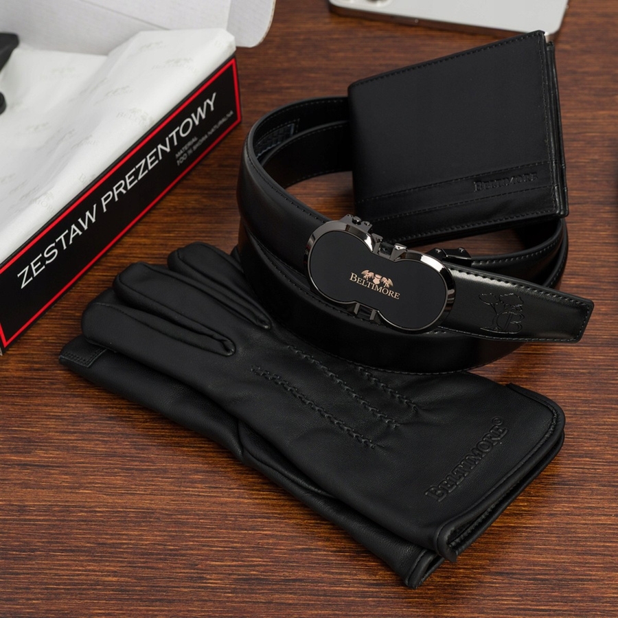 Zestaw prezentowy męski skórzany pasek portfel pudełko premium Beltimore Z48