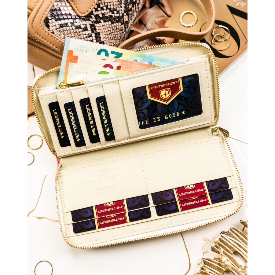 Portfel-piórnik damski w kwiaty wykonany ze skóry naturalnej i ekologicznej PTN PX25-PF1 Peterson