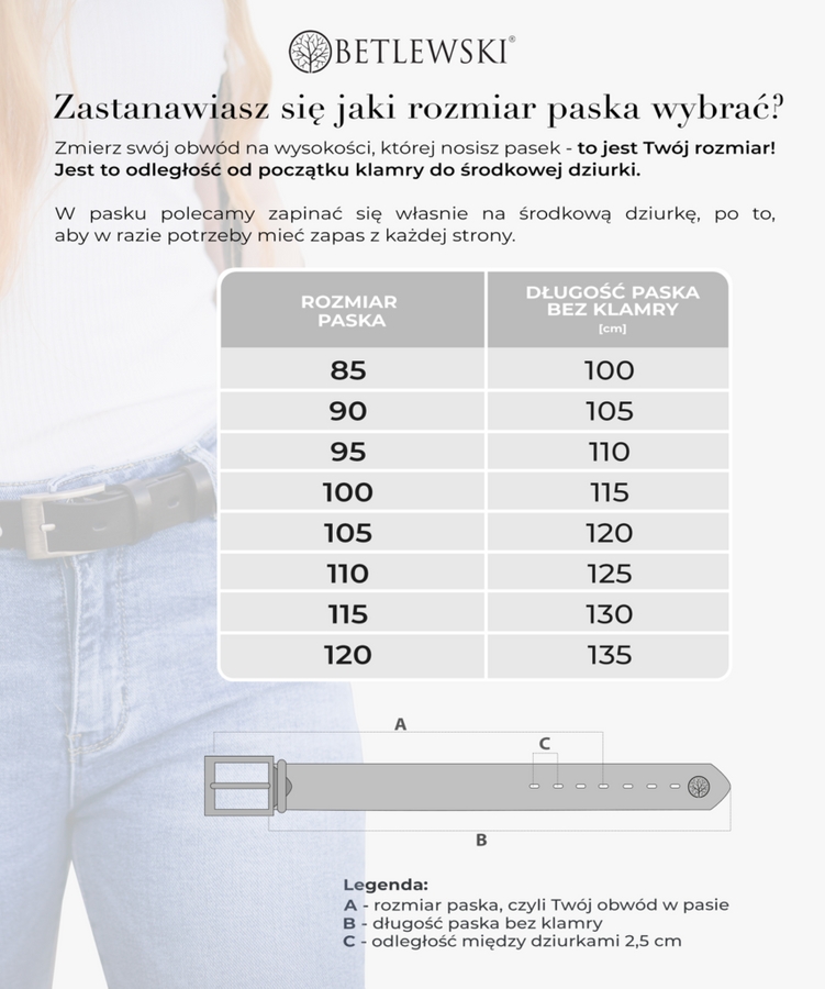 Skórzany pasek BETLEWSKI LIC40-0 brązowy 105