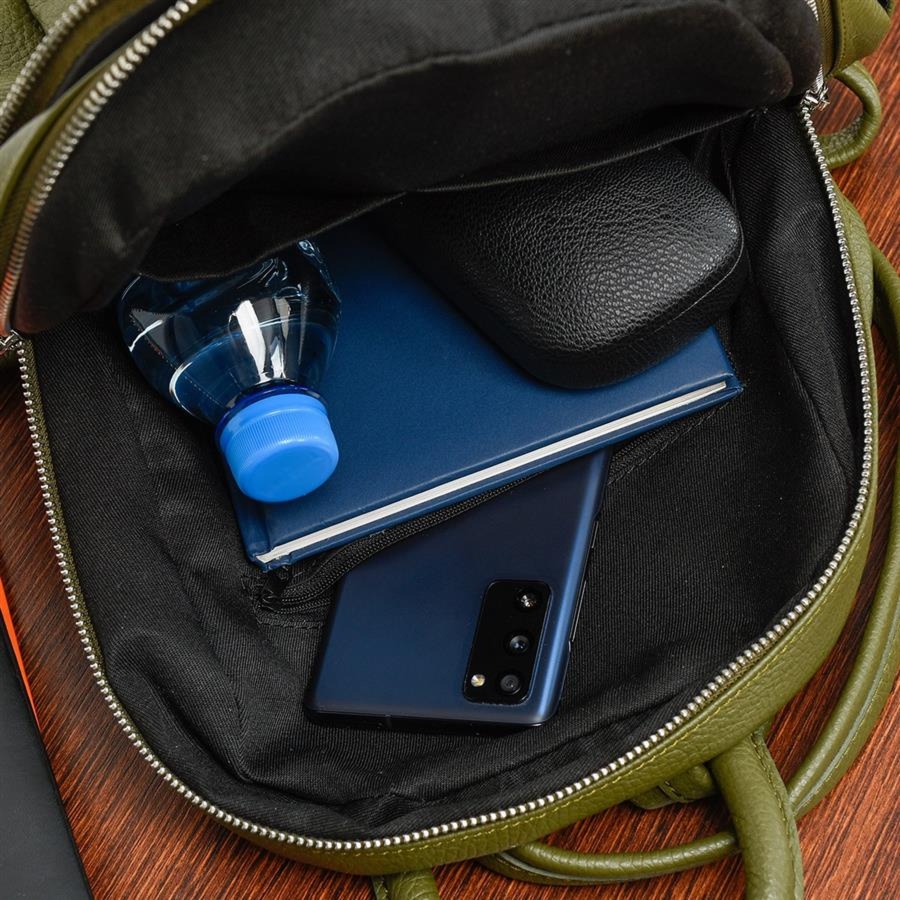 Włoski Plecak Skórzany A4 damski dużo kieszeni oliwkowy C79