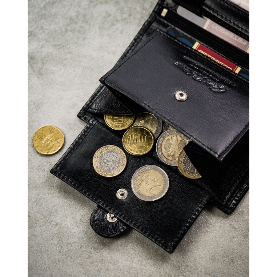 Duży, czarny portfel męski ze skóry naturalnej zamykany na zatrzask - Peterson