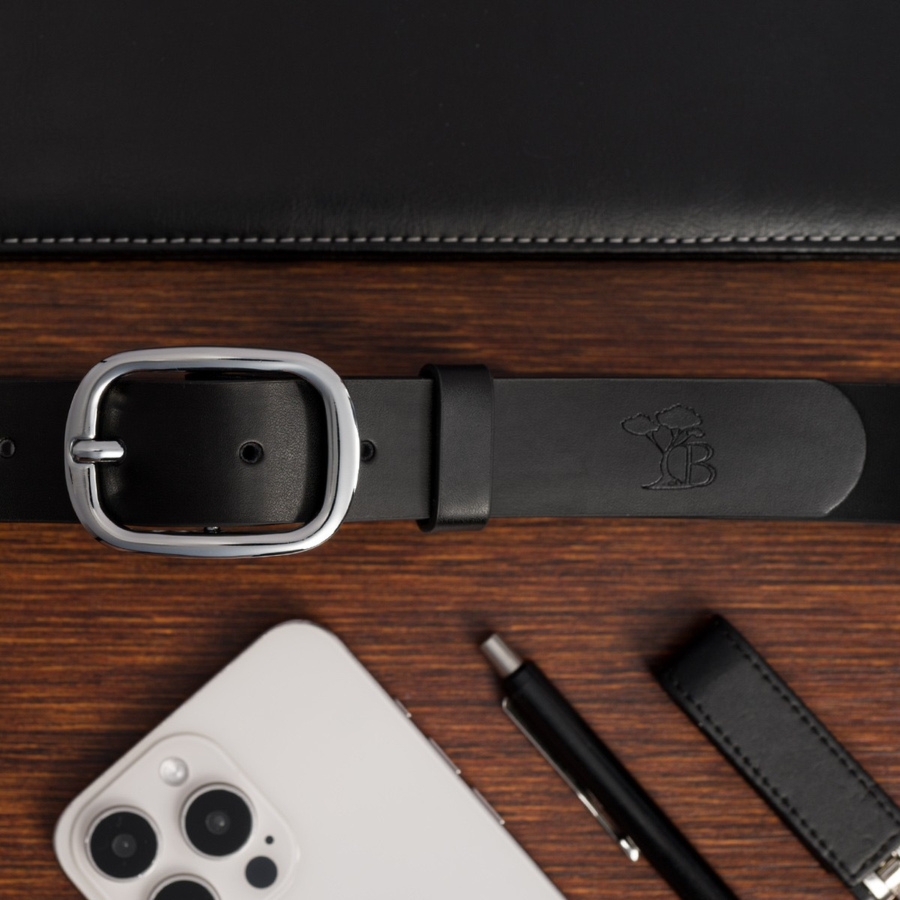 Skórzany damski pasek do spodni 3 cm czarny skóra naturalna Beltimore U42 : Kolory - czarny, Rozmiar pasków - r.105-120 cm