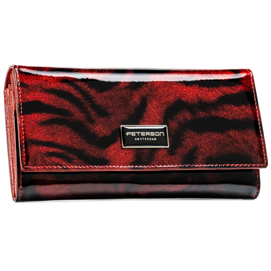 Czerwony, lakierowany portfel damski ze skóry naturalnej i ekologicznej zamykany zatrzaskiem PTN PS122-TDS Peterson