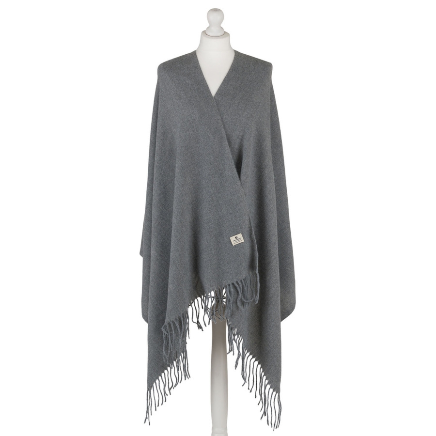 Szary, elegancki szalik damski z poliestru z frędzlami - Peterson