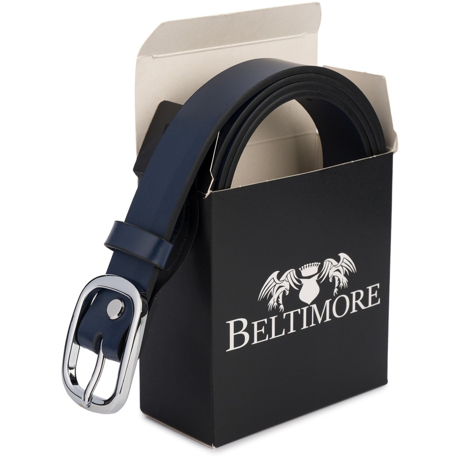 Skórzany damski pasek do spodni 3 cm granatowy skóra naturalna Beltimore U45 : Kolory - granatowy, Rozmiar pasków - r.120-135 cm