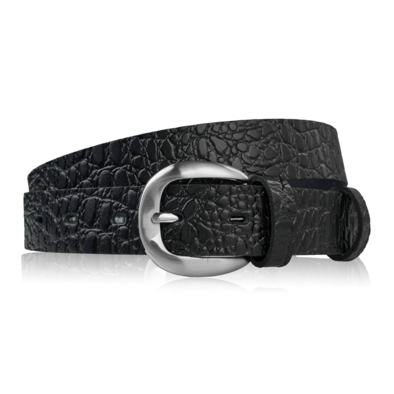 Pasek damski skórzany 110 cm do spodni wąski czarny croco srebrna klamra Paolo Peruzzi PG-12-CSBL-110