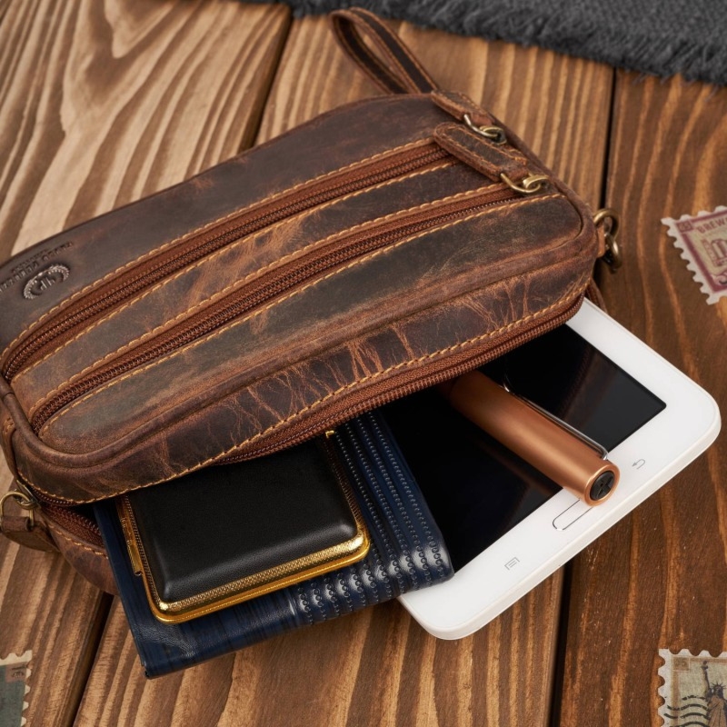 Saszetka męska skórzana do ręki vintage brązowa Paolo Peruzzi T-129-HBR