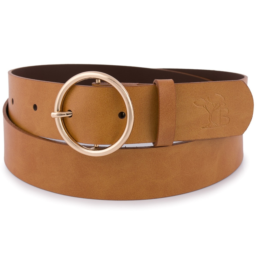 Skórzany pasek damski do spodni sukienki camelowy skóra nat. 3,5 cm Beltimore B86 : Kolory - brązowy, beżowy, Rozmiar pasków - r.95-110 cm