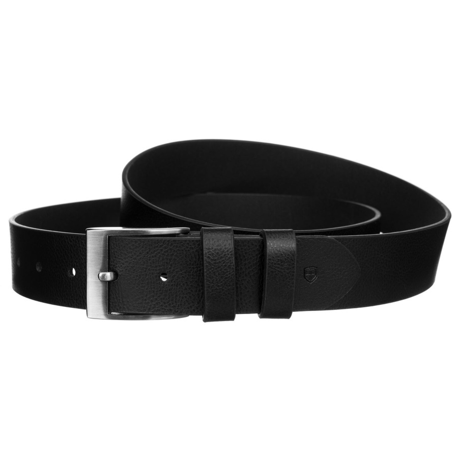 Zestaw prezentowy: skórzany, pionowy portfel męski w czarnym kolorze i czarny pasek ze skóry ekologicznej - Peterson