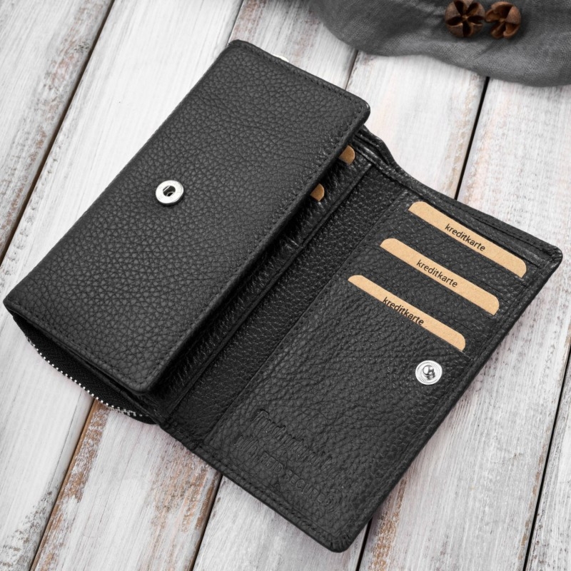 Portfel damski duży czarny ze skóry naturalnej pojemny Paolo Peruzzi T-138-BL