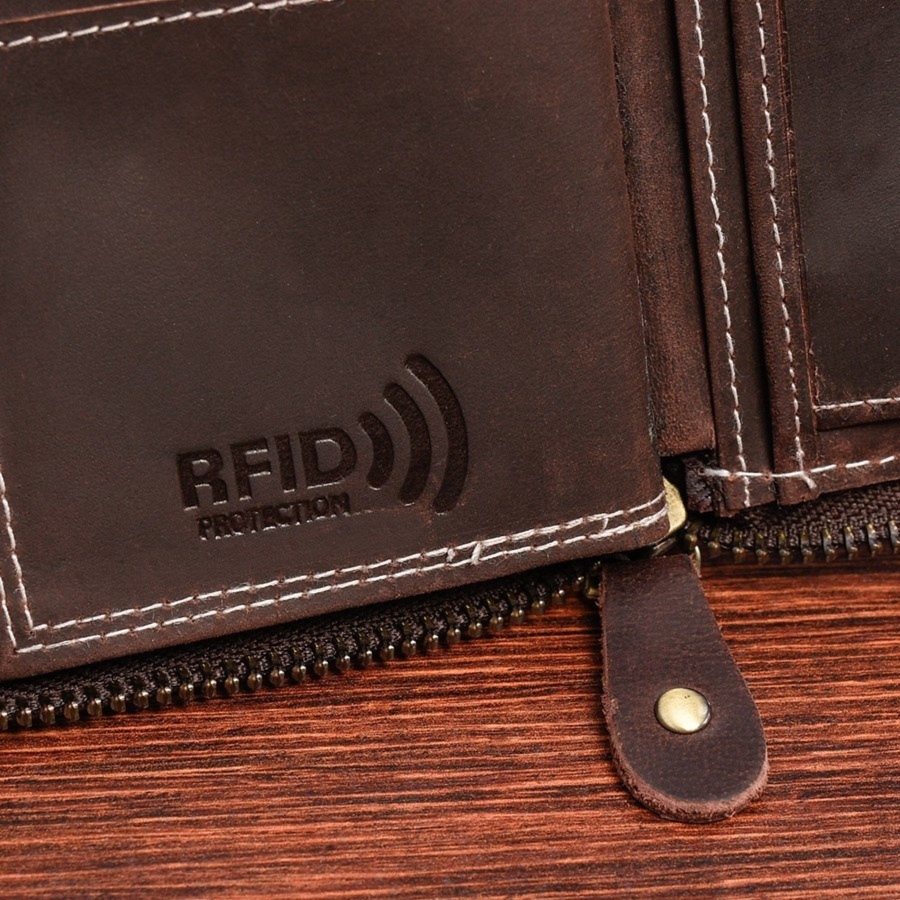 Ciemnobrązowy duży portfel skórzany męski skóra nubuk Beltimore vintage G71