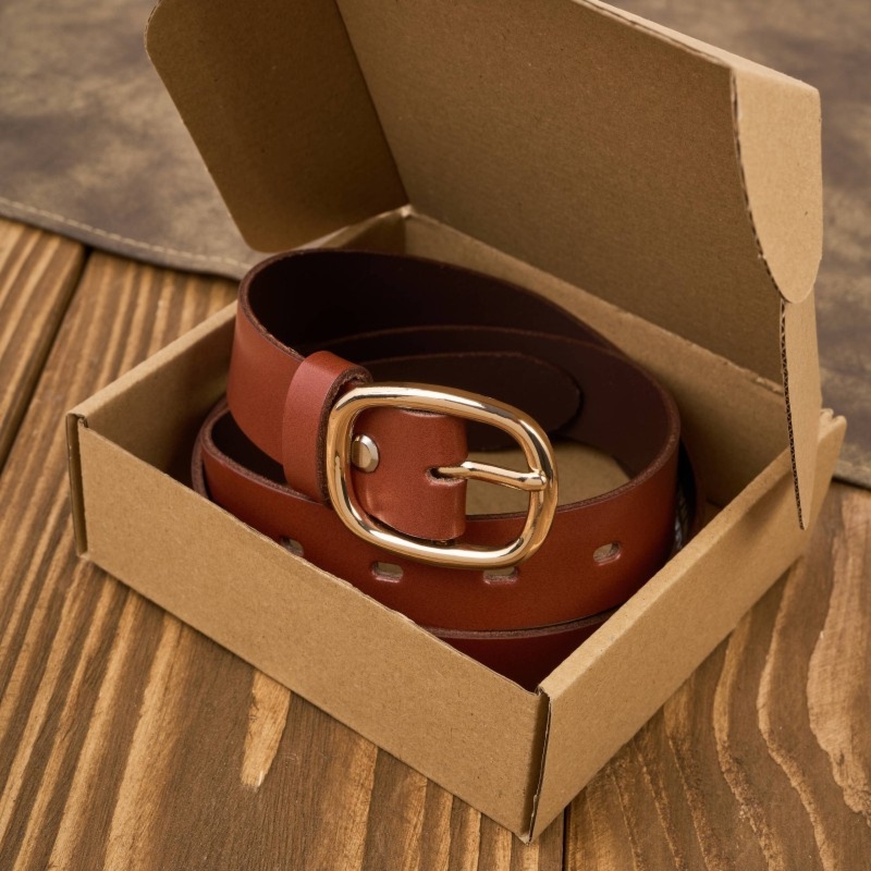 Pasek damski skórzany 100 cm do spodni brązowy licowy ze złotą klamrą PG-15-TCZ-100