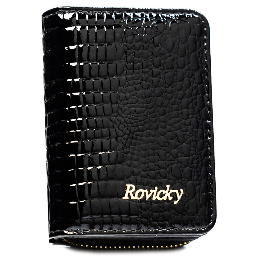 Skórzany portfel damski w czarnym kolorze zamykany suwakiem i zatrzaskiem RH-33-1-RS Rovicky