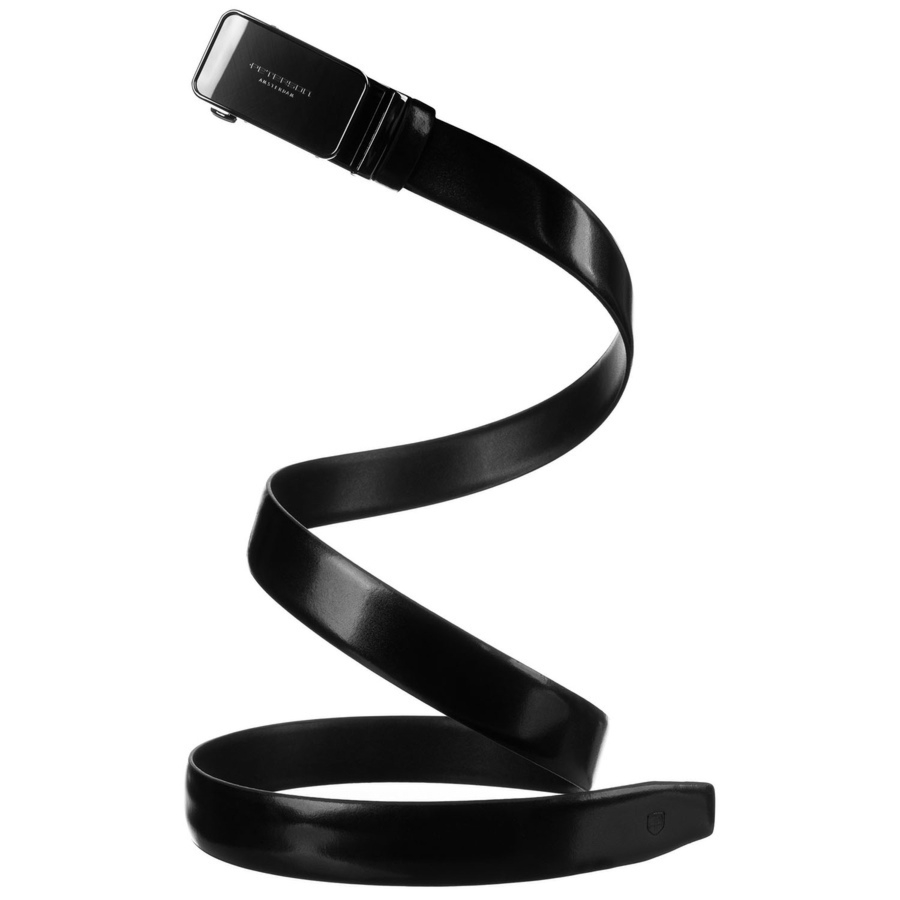 Elegancki pasek męski ze skóry naturalnej w czarnym kolorze z automatyczną, srebrną klamrą - Peterson