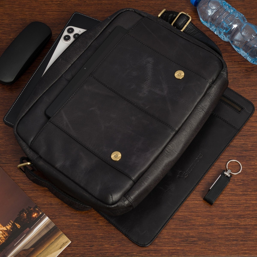 Torba męska na ramię skórzana duża A4 czarna do pracy Beltimore N15