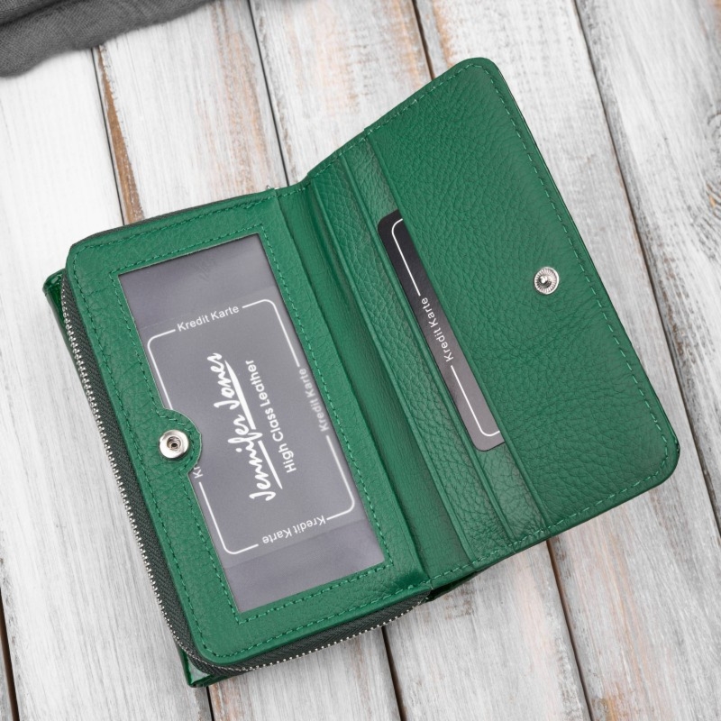 Portfel damski skórzany lakierowany z tłoczeniem croco zielony SP-24-CGRN