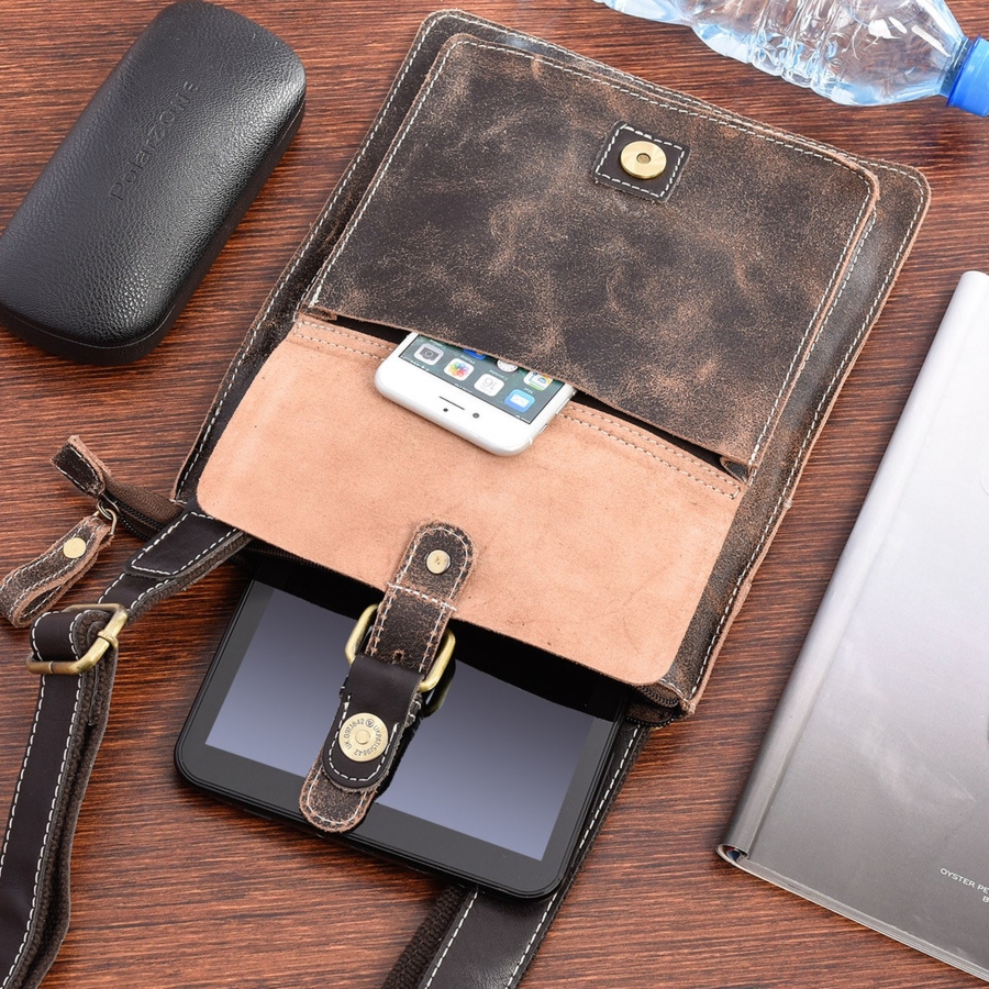 Brązowa skórzana torba męska raportówka na ramię mała Beltimore M10