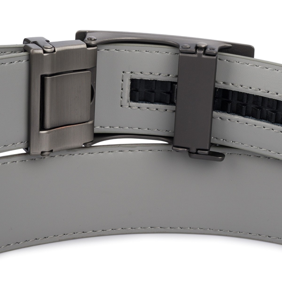 Pasek męski skórzany do spodni casual garnituru automat gładki jasno szary Beltimore A52 : Kolory - szary, srebrny, Rozmiar pasków - r.110-125 cm