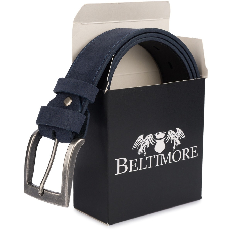 Pasek męski skórzany zamszowy skóra naturalna granatowy Beltimore W46 : Kolory - granatowy, Rozmiar pasków - r.115-130 cm