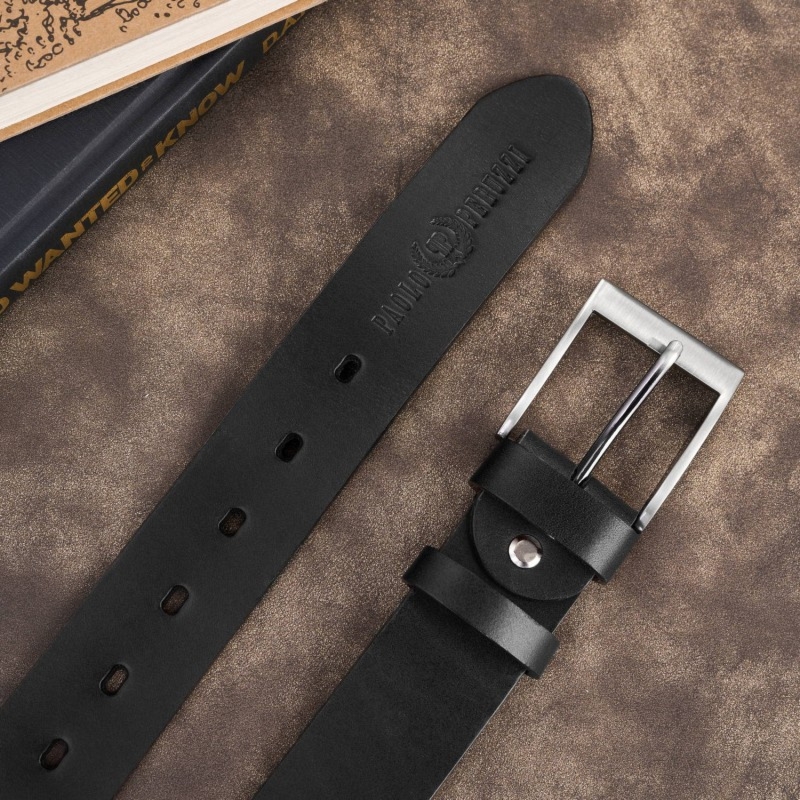Pasek męski skórzany premium z klasyczną klamrą elegancki czarny 120 cm Paolo Peruzzi PG-08-BL-120