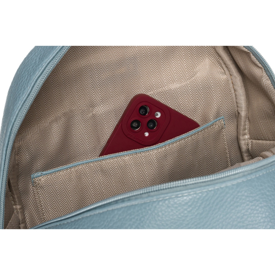 Niebieski, modny, pikowany plecak damski ze złotymi nitami i modnym brelokiem eko skóra Peterson