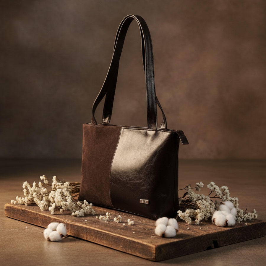 Shopperka klasyczna torebka zamszowa SHE skóra 723 czekolada