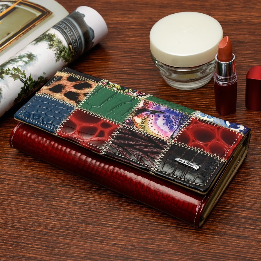 Portfel patchwork boho Julia Rososo skóra duży pudełko G89