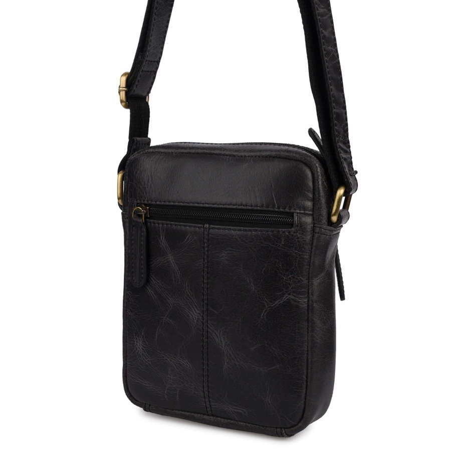 Torba męska skórzana na ramię mała listonoszka czarna nubuk Beltimore N21