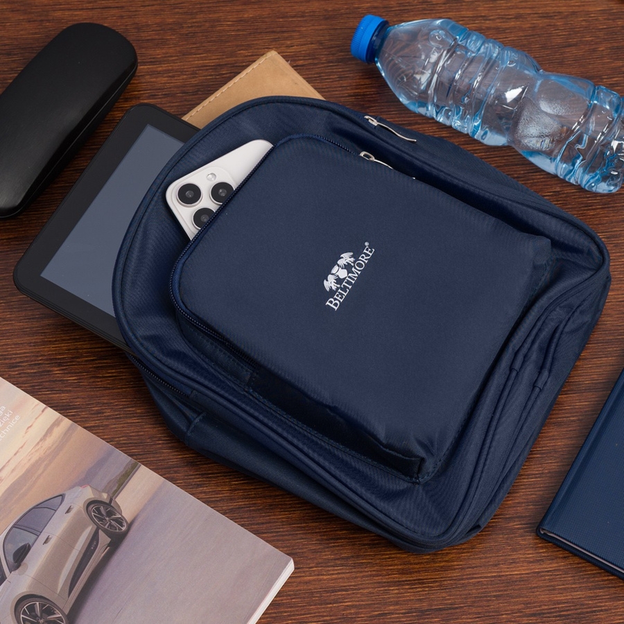 Plecak plecaczek damski mały lekki trzykomorowy wodoodporny elegancki granatowy Beltimore R36