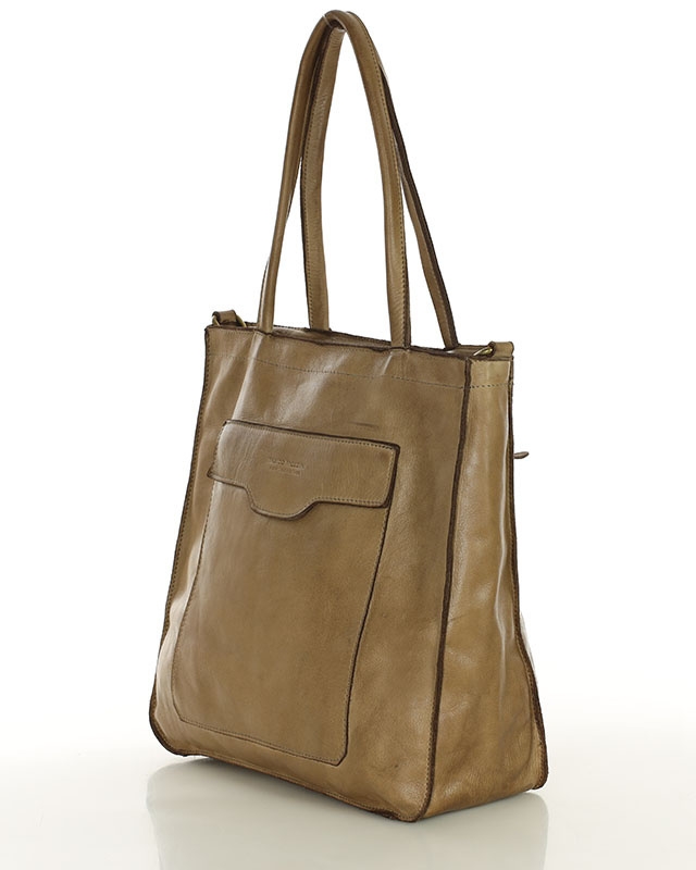 Torba shopper beżowa z kieszeniami skóra naturalna – MARCO MAZZINI