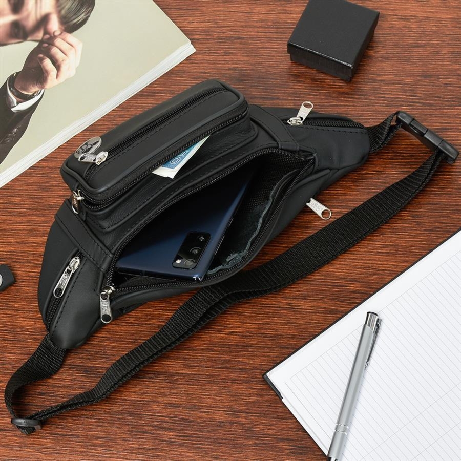 Nerka saszetka skórzana czarna biodrówka Beltimore I55