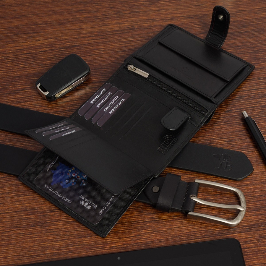 Zestaw prezentowy męski skórzany pasek portfel pudełko premium Beltimore Z28