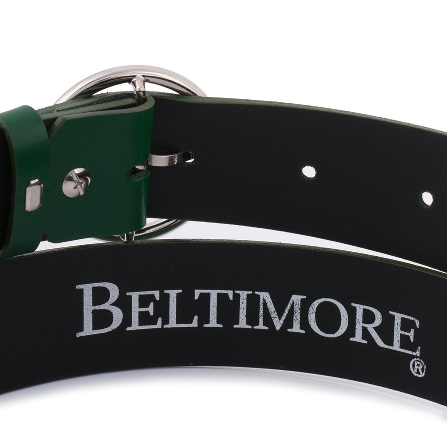 Skórzany pasek damski do spodni sukienki zielony skóra nat. 3,5 cm Beltimore B83 : Kolory - zielony, Rozmiar pasków - r.120-135 cm