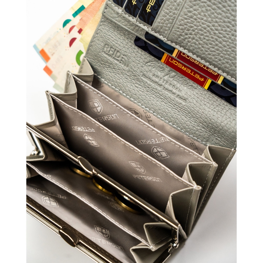 Wielokolorowy portfel damski w roślinny wzór, zamykany zatrzaskiem PTN PX30-1-NPK Peterson