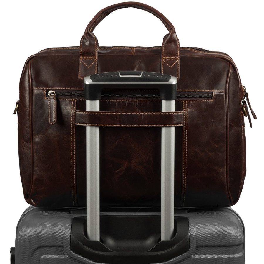 Torba męska skórzana na ramię laptopa duża ciemno-brązowa biznesowa Beltimore N01
