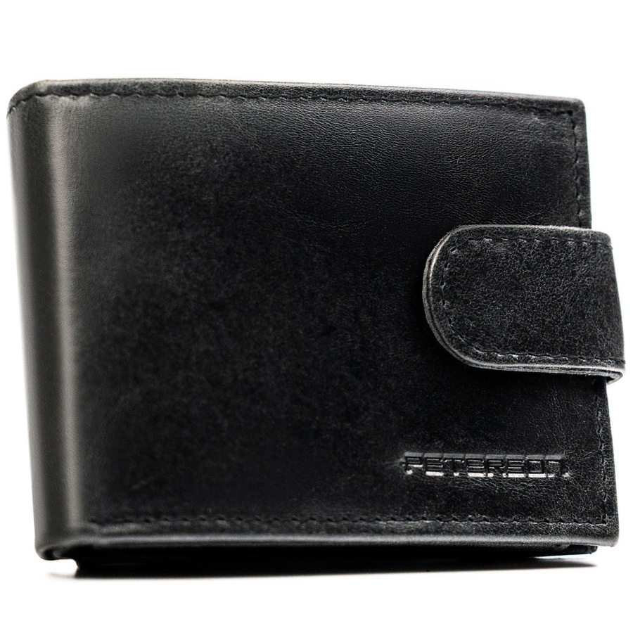 Skórzany, czarny portfel męski zamykany na zatrzask - Peterson
