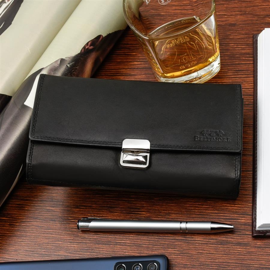 Portfel skórzany duży czarny kelnerski pojemny Beltimore D00