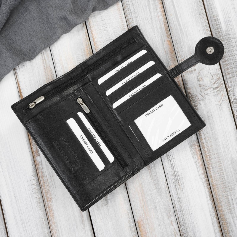 Portfel damski skórzany czarny duży w orientacji poziomej z RFID Paolo Peruzzi T-134-BL