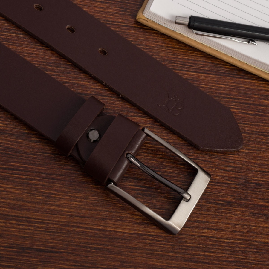 Pasek męski skórzany szeroki klasyczny ciemno-brązowy Beltimore E05 : Kolory - brązowy, beżowy, Rozmiar pasków - r.150-165 cm