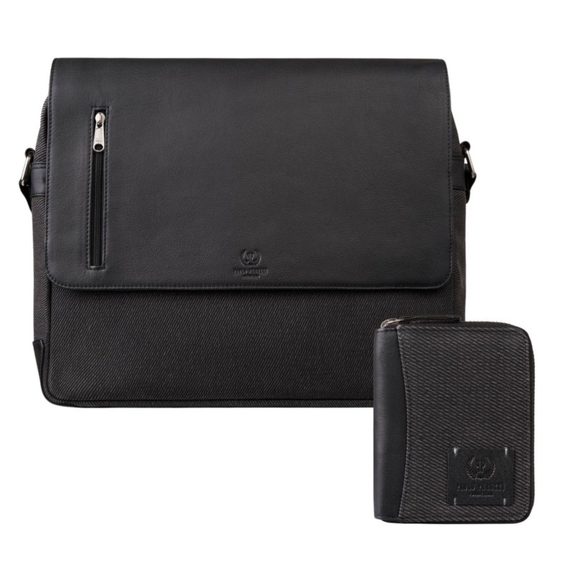 Portfel męski skórzany pionowy AY-06-BL i torba męska na laptopa AY-02-BL zestaw ZUP-140